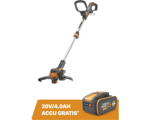 Worx accu grastrimmer met telescopische steel en verstelbare handgreep inclusief gratis 20 Volt 4,0 Ampère-uur accu.