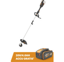 Worx Nitro 40 Volt accu grastrimmer met beugelhandgreep en rechte steel, inclusief een gratis 20 Volt 4,0 Ampère-uur accu.