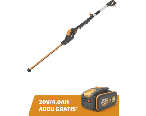 Worx accu telescopische heggenschaar inclusief een gratis 20 Volt 4,0 Ampère-uur accu.