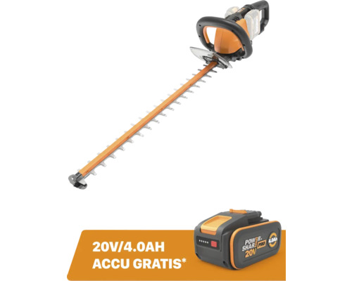 Worx accu heggenschaar inclusief een gratis 20 Volt 4,0 Ampère-uur accu.