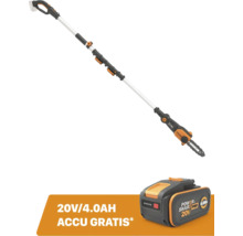 Worx accu hoogsnoeier met uitschuifbare telescoopsteel en gratis 20 Volt 4,0 Ampère-uur accu.