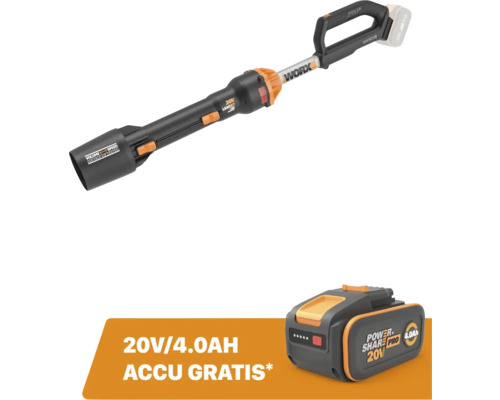 Worx 20 Volt accu bladblazer Leafjet met een gratis 4.0 Ampère-uur accu.