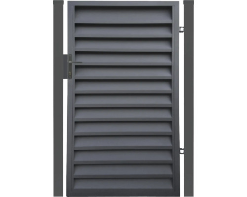 Metalen tuinpoort met lamellen en handgreep