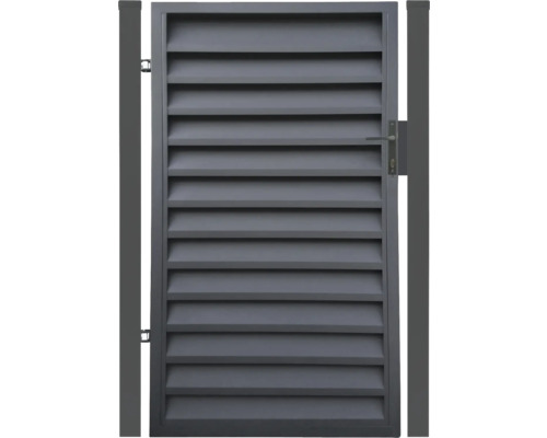 Tuinpoort met lamellenstructuur en handgreep