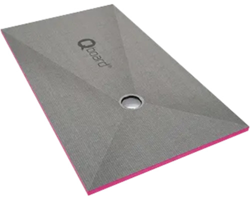 Doucheplaat met afvoer en Qboard-logo