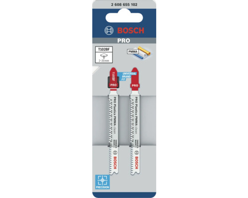 Bosch decoupeerzaagbladen voor zuivere sneden in kunststoffen zoals PMMA, geschikt voor 2 tot 20 millimeter materiaaldikte