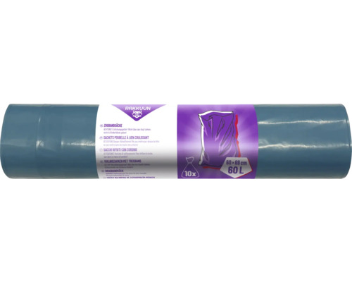 Vuilniszak met trekband blauw 60 ltr 600 x 690 mm, 10 stuks