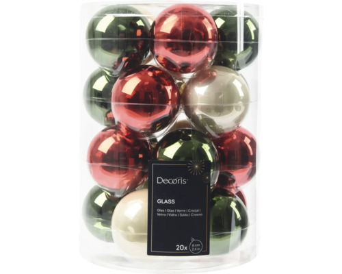 DECORIS Kerstbal glas rood groen Ø 6 cm 20 st.