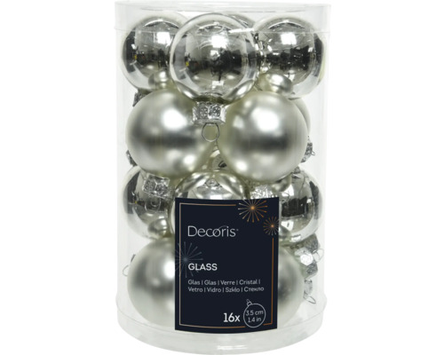 DECORIS Kerstbal glas zilver Ø 3,5 cm 16 st.