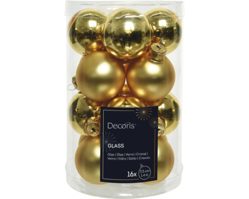 DECORIS Kerstbal glas goud Ø 3,5 cm 16 st.