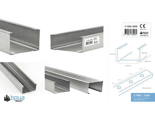 BPua C-profiel C-100L met afmetingen 43,8 x 98,8 x 3000 millimeter