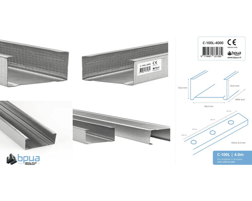 C-profiel voor droogbouw, 4000 millimeter lang