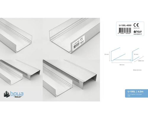 U-profiel van metaal, 4 meter lang
