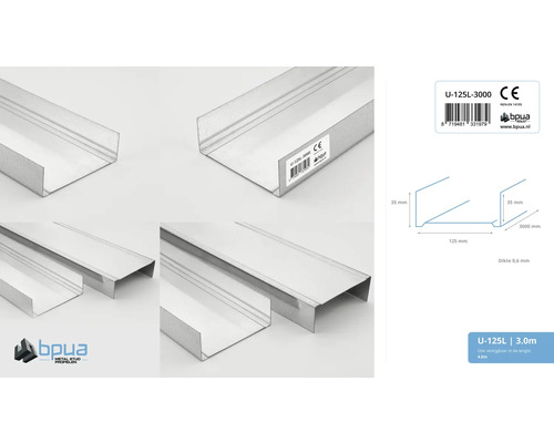 Metalen U-profiel, 3000 millimeter lang