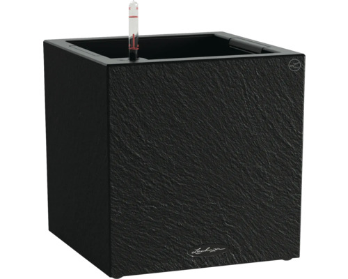 LECHUZA Bloempot Canto Slatestone Kunststof zwart 30 cm x 30 cm x 30.8 cm Vierkante plantenbak met waterniveau-indicator