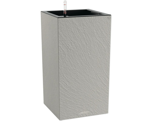 LECHUZA Bloempot Canto Slatestone Kunststof grijs 30 cm x 30 cm x 56.8 cm Rechthoekige plantenbak met irrigatiesysteem