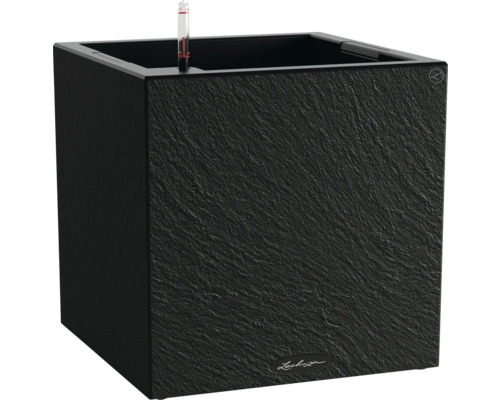 LECHUZA Bloempot Canto Slatestone Kunststof zwart 40 cm x 40 cm x 40.8 cm Zwarte plantenbak met irrigatiesysteem en textuur