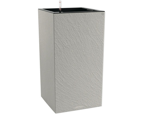 LECHUZA Bloempot Canto Slatestone Kunststof grijs 40 cm x 40 cm x 75.8 cm Hoge plantenbak met irrigatiesysteem en steenlook voor buiten