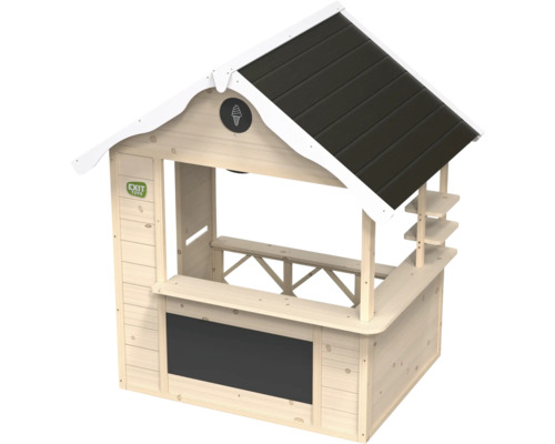 Houten speelhuis met toonbank, schoolbord en planken voor kinderen