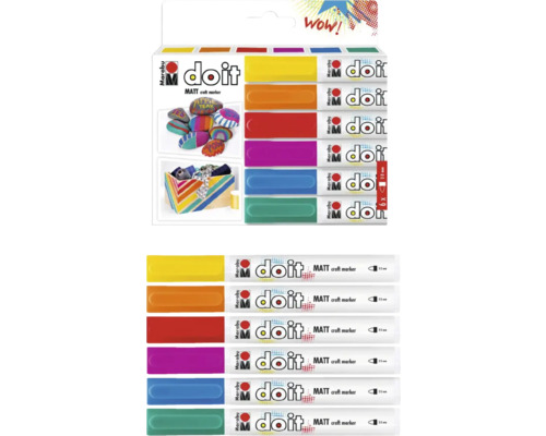 Marabu Do it Marker set, zes stuks, met een lijnbreedte van circa 2 tot 3 millimeter