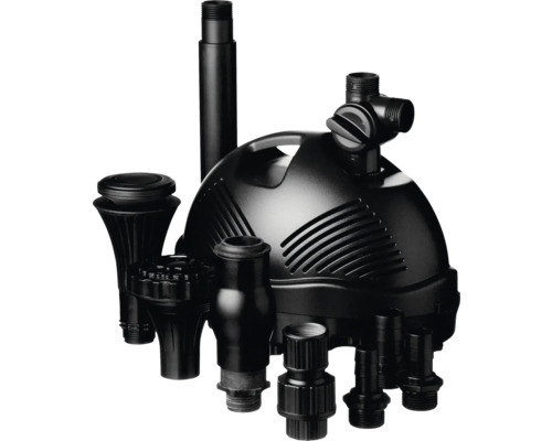 Vijverpomp met verschillende sproeikoppen voor waterspelen