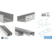 BPua C-75S metalen staanderprofiel, 3,6 meter, met technische tekeningen en logo