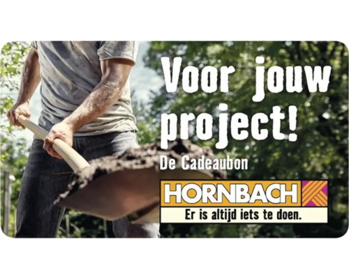Man met spade voor het Hornbach logo. Hornbach: Er is altijd iets te doen.