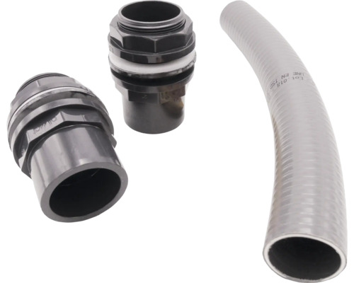 Kunststof slangaansluiting, tankaansluiting en kunststof buis in set