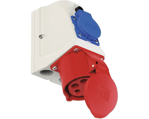 PCE stopcontact met rode en blauwe stekker
