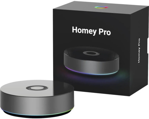 Homey Pro Smart Home Hub met productverpakking