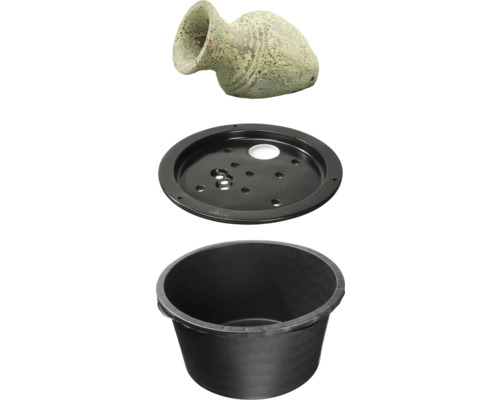 Amfoor, zwarte deksel en plantenbak in set
