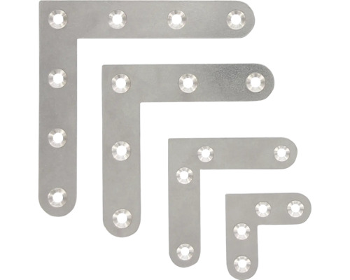 Metalen hoekverbindingen in verschillende maten met bevestigingsgaten