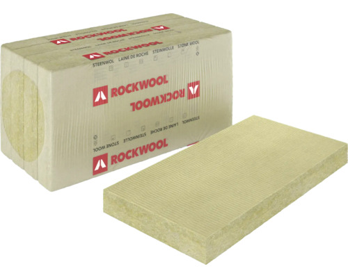 Verpakking steenwol van Rockwool en een steenwolplaat
