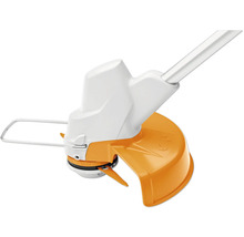 Detailopname van een grastrimmer met beschermkap.