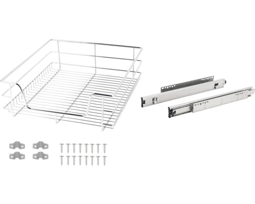 Draadmand met uittrekrails, schroeven en montageplaten