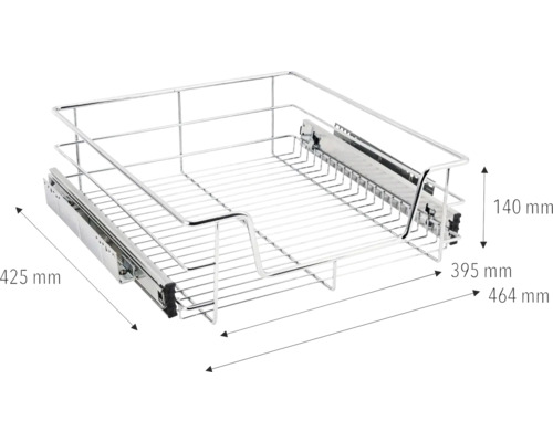 Uittrekbare mand met afmetingen 425 mm lengte, 395 mm breedte en 140 mm hoogte