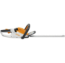 STIHL Logo. Elektrische heggenschaar met snijmes.