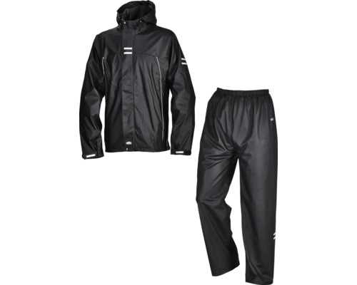 Zwarte regenkleding bestaande uit jas en broek