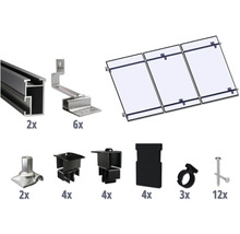 Componenten voor de installatie van zonnepanelen op een dak.