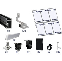 Montageset voor zonnepanelen met diverse componenten en accessoires