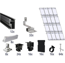 Solarbevestigingssysteem met dakhaak, profielrails, moduleklemmen en schroeven