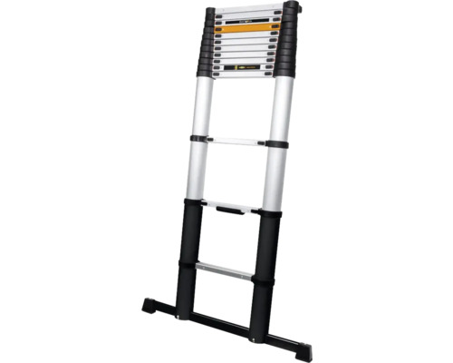 Telescopische ladder van aluminium, gedeeltelijk uitgeschoven.