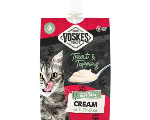VOSKES Kattensnack Treat & Topping Cream kip 90 g Voskes Cream met kip voor katten, graanvrij, ondersteunt de hydratatie