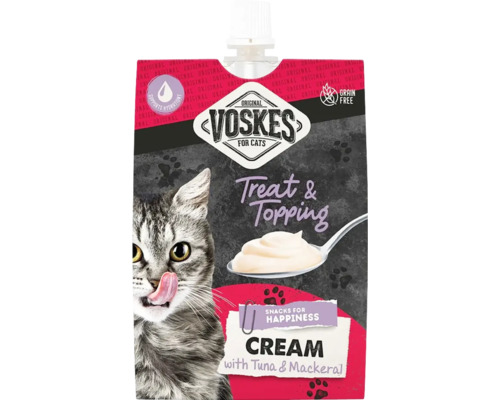 VOSKES Kattensnack Treat & Topping Cream tonijn & makreel 90 g Voskes Kattencreme met tonijn en makreel
