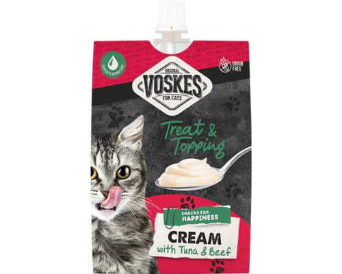 VOSKES Kattensnack Treat & Topping Cream tonijn & rund 90 g Voskes room voor katten met tonijn en rundvlees smaak
