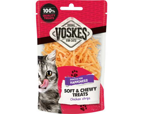 VOSKES Kattensnacks kipfilet reepjes 60 g Verpakking Voskes kattensnacks met kip