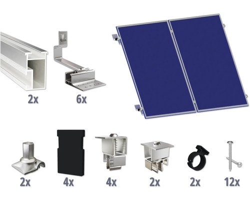 GEMS Montageset voor 2 modules (2x1) op schuin dak/ pannendak incl. 2x montagerail 2400 mm Componenten voor de installatie van twee zonnepanelen