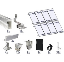 Solar bevestigingssysteem met rails, haken, klemmen en schroeven voor de montage van zonnepanelen