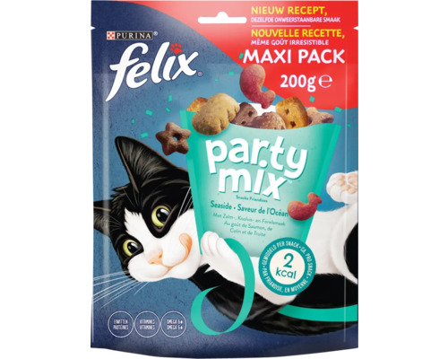 FELIX Kattensnack partymix seaside maxipack 200 g Felix Party Mix Seaside kattensnacks in een 200 gram Maxi Pack
