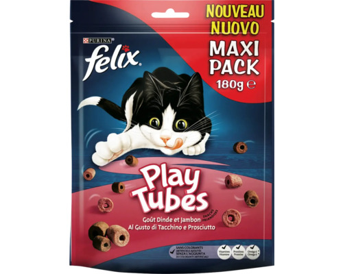 FELIX Kattensnack Play Tubes kalkoen & ham maxipack 180 g Felix Play Tubes kattensnack in de 180 gram Maxi Pack